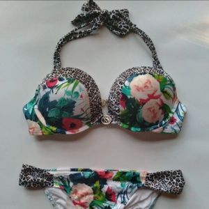 VS Bombshell Hipkini Cheeky Bikini~Rare White Leopard Rose!